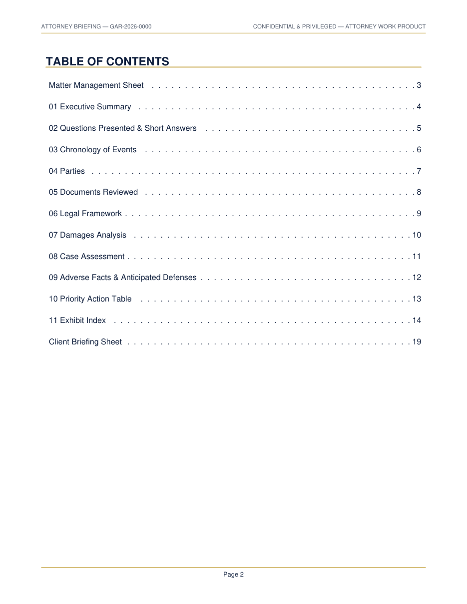 Table of contents