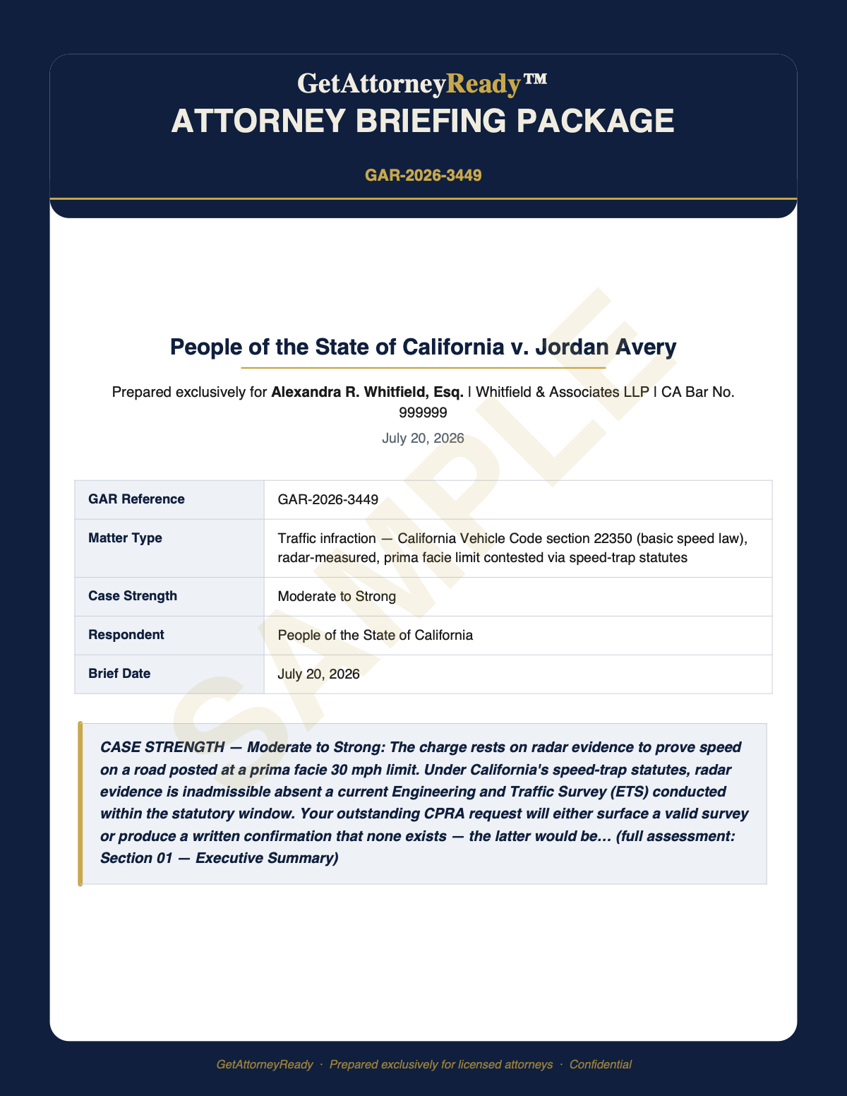 Sample brief cover page