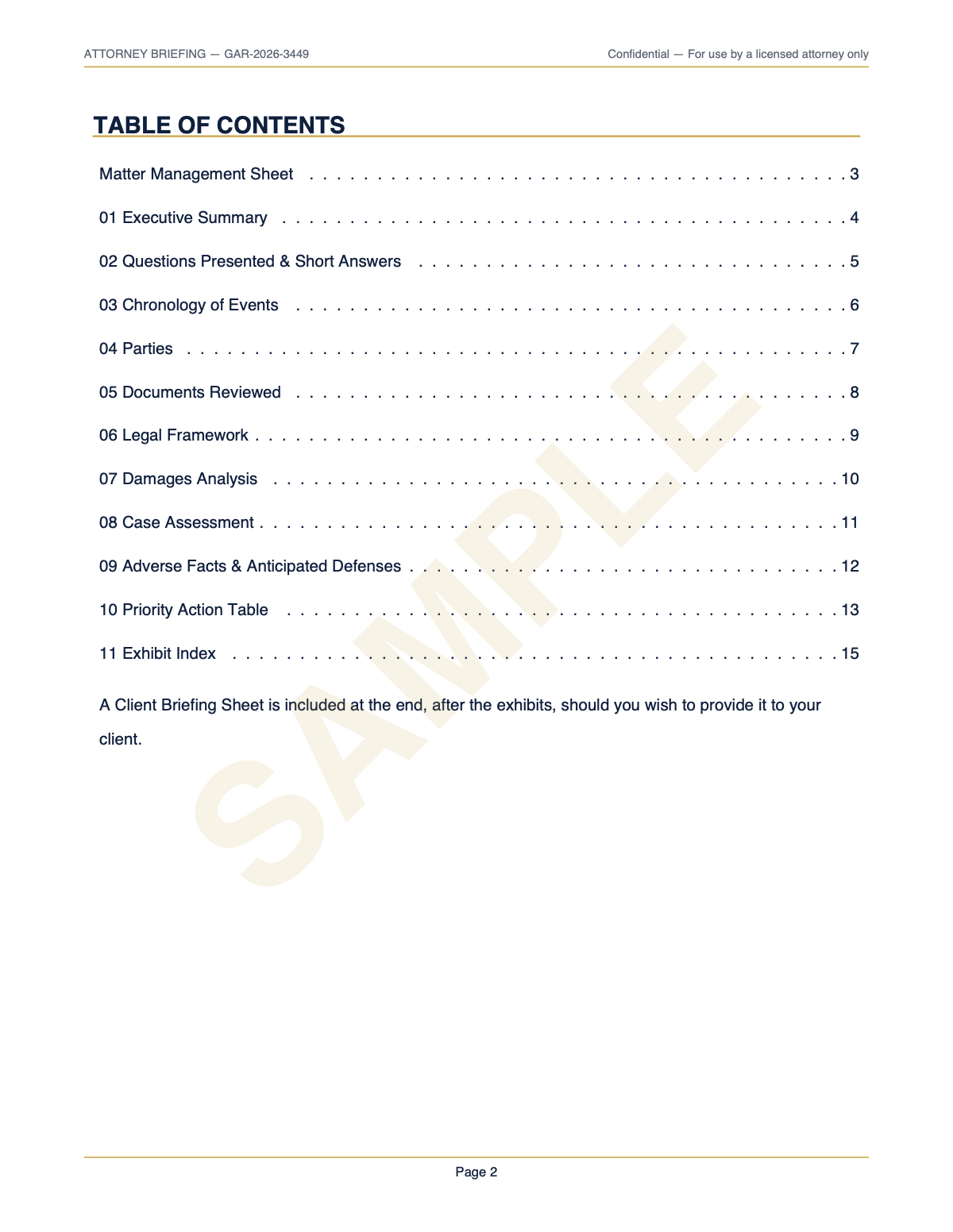 Table of contents