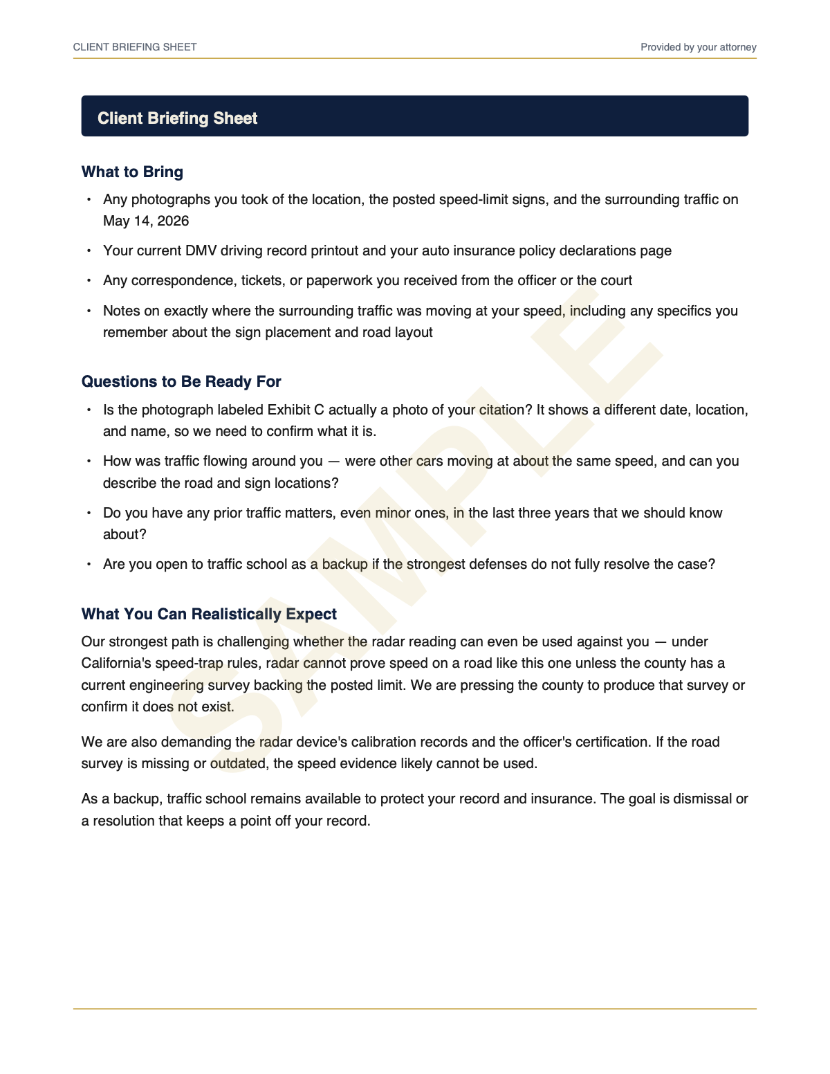 Client briefing sheet